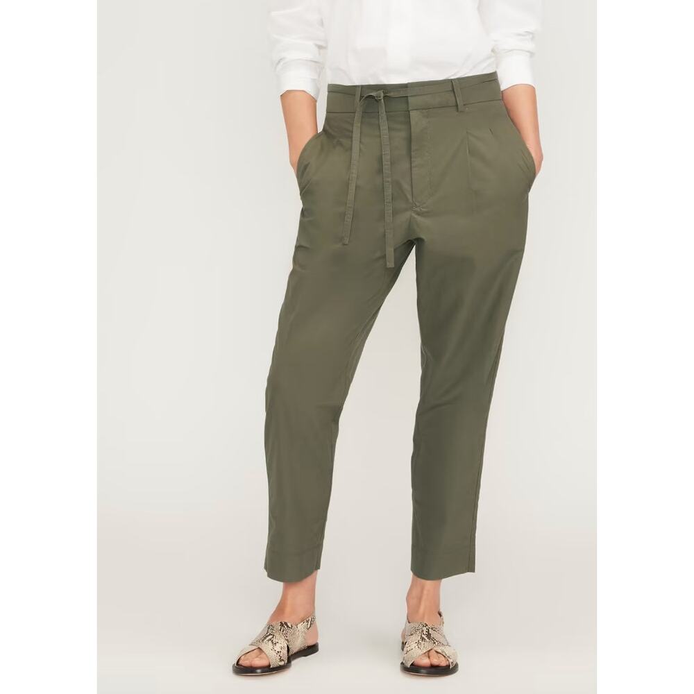 Everlane Poplin High Rise Pleated Cotton Pleated Chino Pants Green Size 2